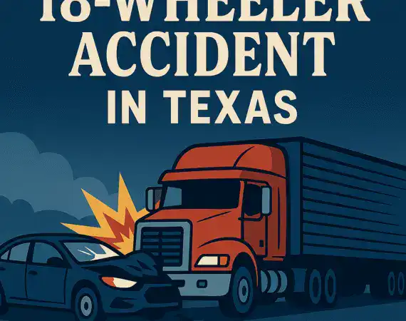 Graphic of an 18-wheeler semi-truck colliding with a passenger car in Houston
