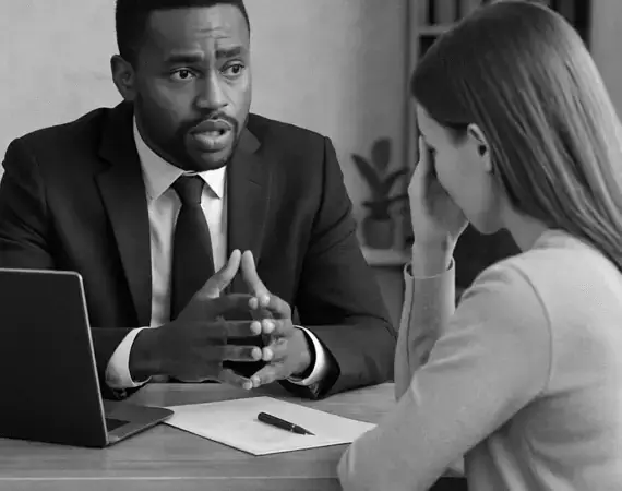 Houston car accident lawyer meeting with client after a collision