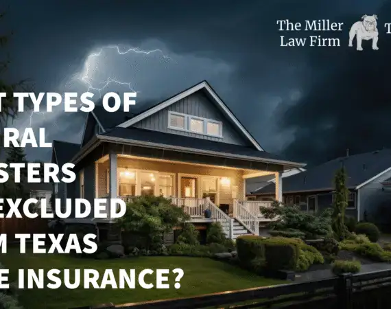 Suburban home under dark storm clouds with title asking about excluded natural disasters in Texas insurance