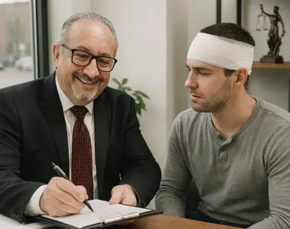 Houston motor vehicle accident lawyer reviewing claim with client after crash