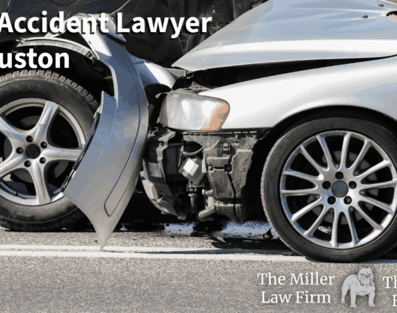 Front-end car crash in Houston with visible vehicle damage, used as a featured image for auto accident lawyer services at The Miller Law Firm – The Texas Bulldog.