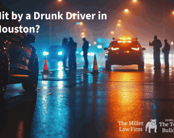 Nighttime Houston freeway crash scene with police lights after drunk driver collision