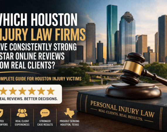 Houston injury lawyer reviews showing 5-star rated law firms and client testimonials in Houston Texas