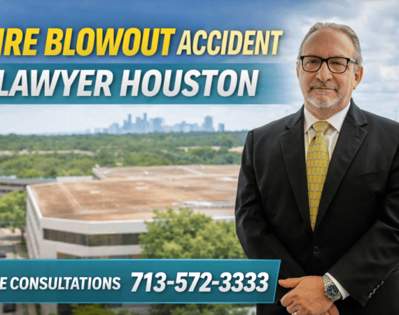 Houston tire blowout accident lawyer Adam Miller standing in office explaining liability after tire failure crash