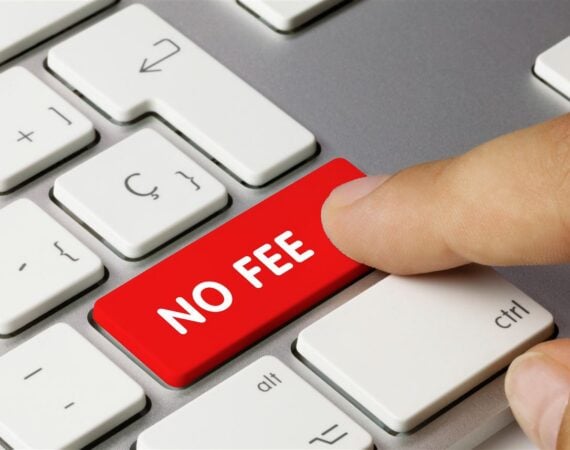 Red NO FEE key on a keyboard representing no fee unless you win contingency legal fees