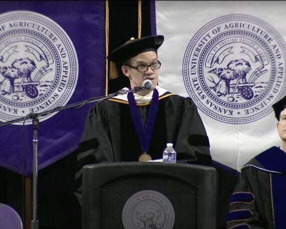 Philip Nel, giving commencement speech, Kansas State University, 10 Dec. 2022