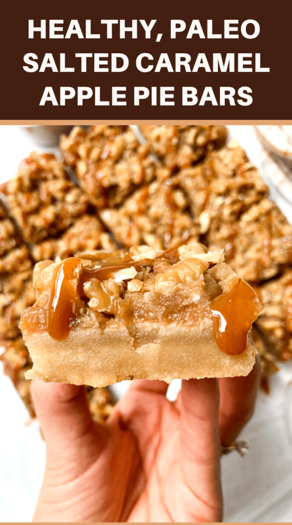 These salted caramel apple pie bars are gluten free, vegan, and paleo-friendly! Not to mention they will keep you coming back for more! Paleo Salted Caramel Apple Pie Bars