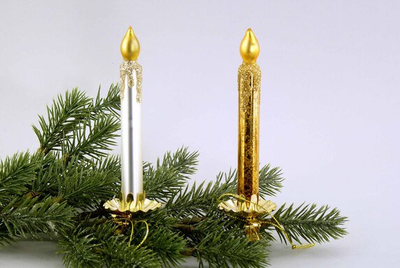 Christbaumkerze aus Glas mit Klips silber