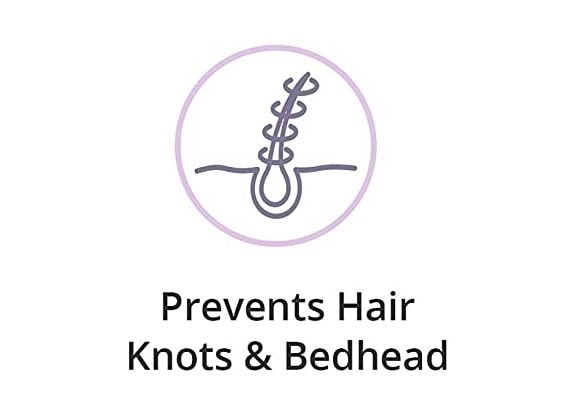 graphical image depicting that a silk pillowcase prevents hair knots & bedhead