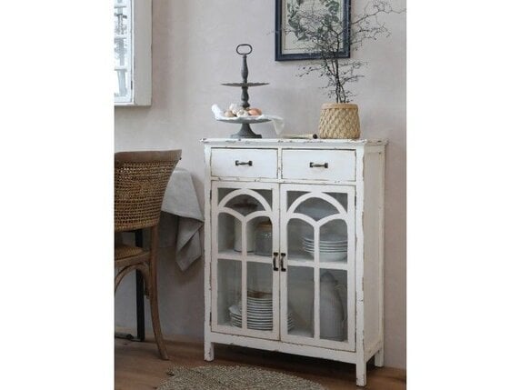 Vitrinenschrank aus Fichtelholz weiß