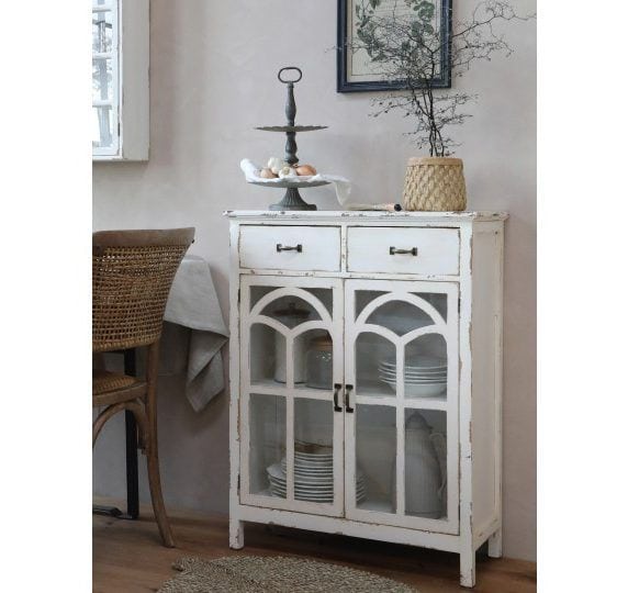 Vitrinenschrank aus Fichtelholz weiß