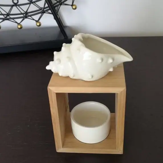 Duftlampe Muschel aus Holz und Keramik