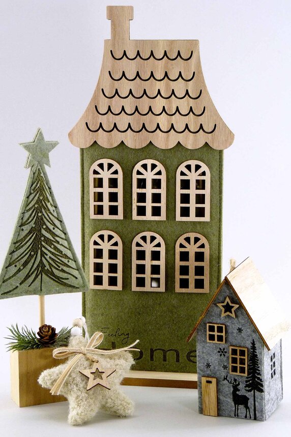 Haus aus Filz H 39 cm grau LED – Bild 2
