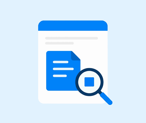 Digital document with magnifying glass symbol for security review.