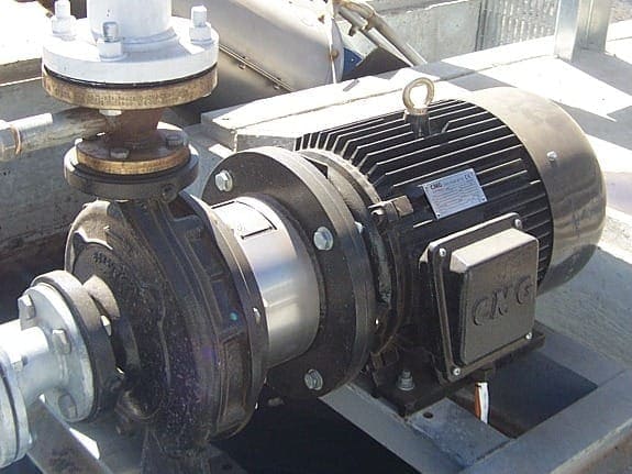 a 3 phase electric motor connected to an ISO type water pump