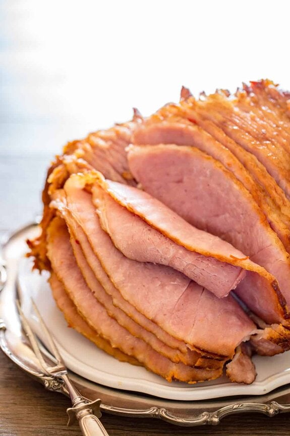 Brown Sugar Bourbon Slow Cooker Spiral Ham - Basil And Bubbly