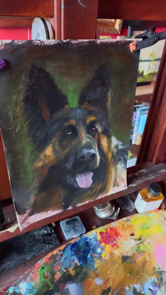 finished custom dog portrait in oils by Andrea Bocedi