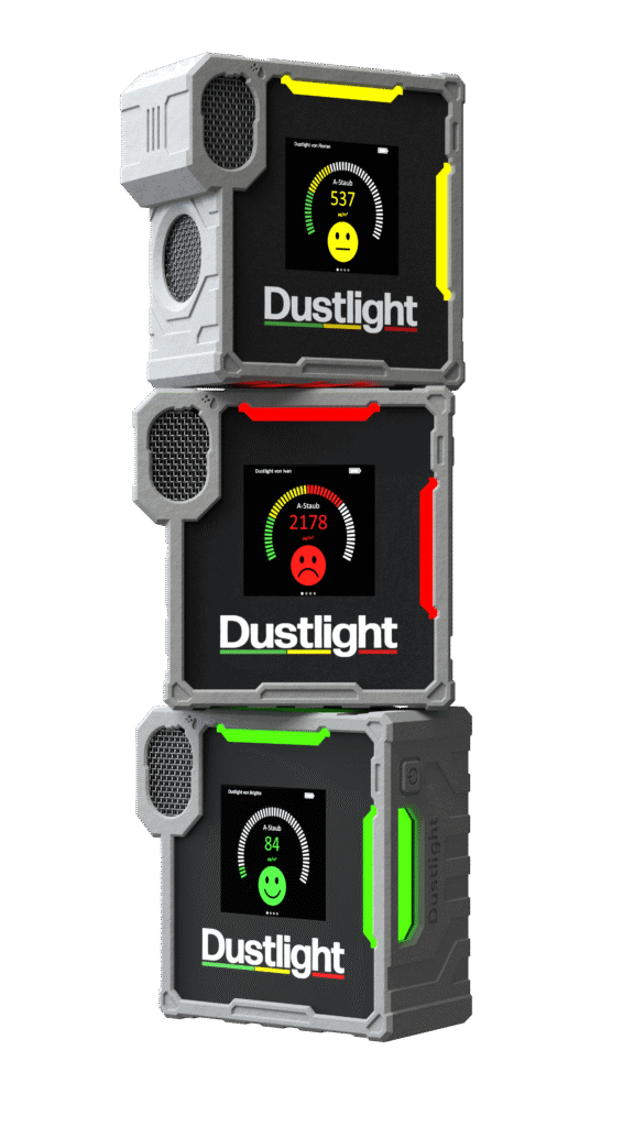 Staubmessgerät Dustlight mit farbigem Warnsystem zur Anzeige der Staubbelastung am Arbeitsplatz (grün, gelb, rot)