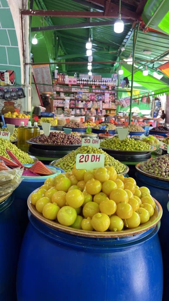 Moroccan souk with loads of olives