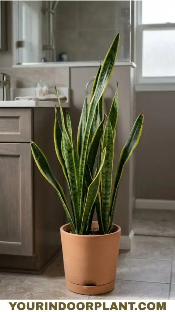 Snake plant in a bathroom with indirect natural light