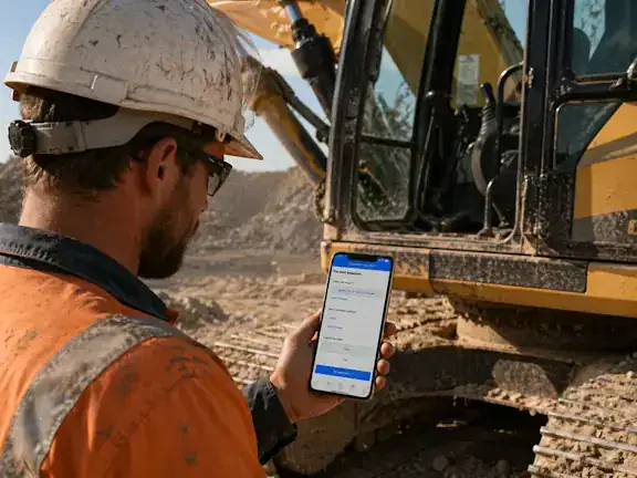 Man entering work order for excavator