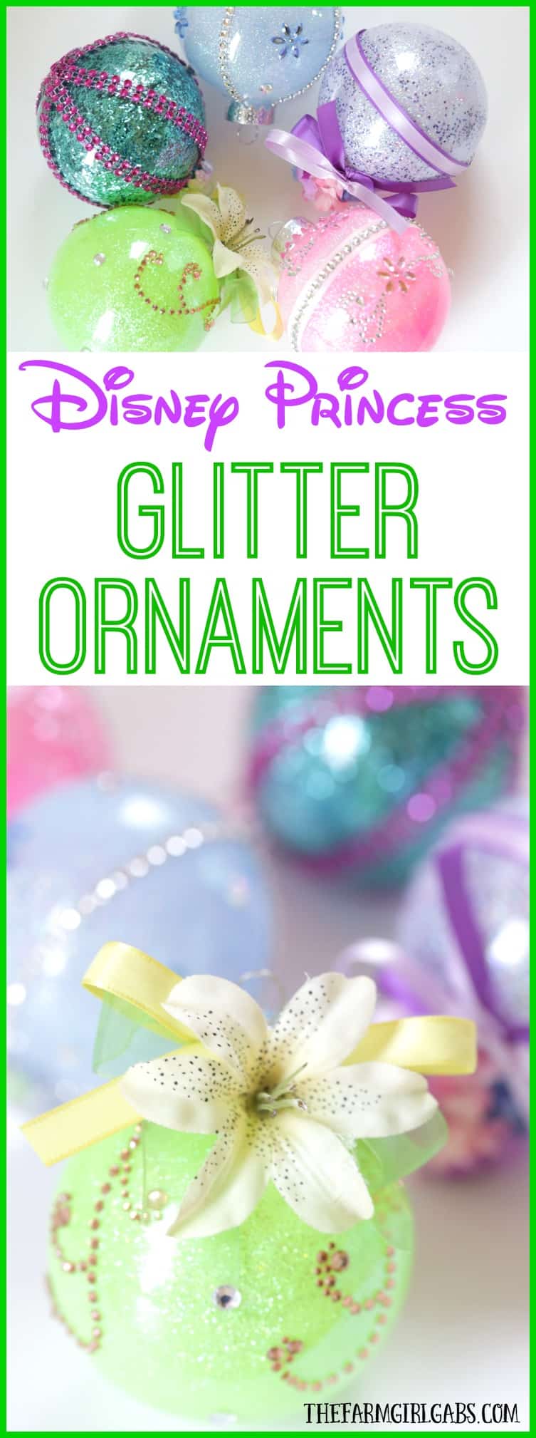 These DIY Disney Princess Glitter Ornaments are perfect for the Disney fan. This easy holiday craft will look perfect hanging on the Christmas tree.