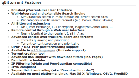 qBittorrent features