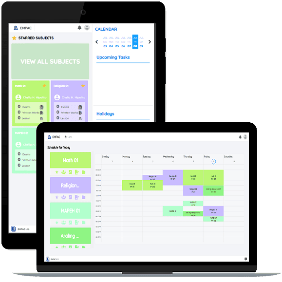 EMPAC school management system viewed in a tablet and laptop devices