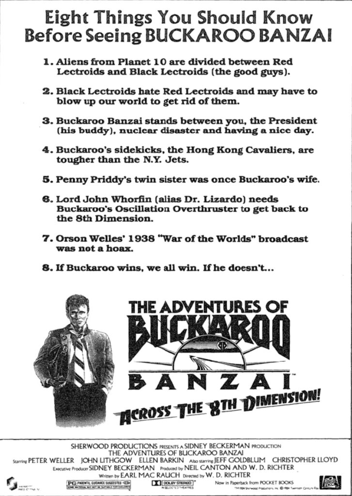 Buckaroo BanzaiNYT ad