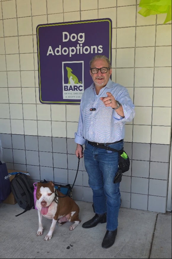 Houston dog adoption event at BARC with Adam Miller and dog