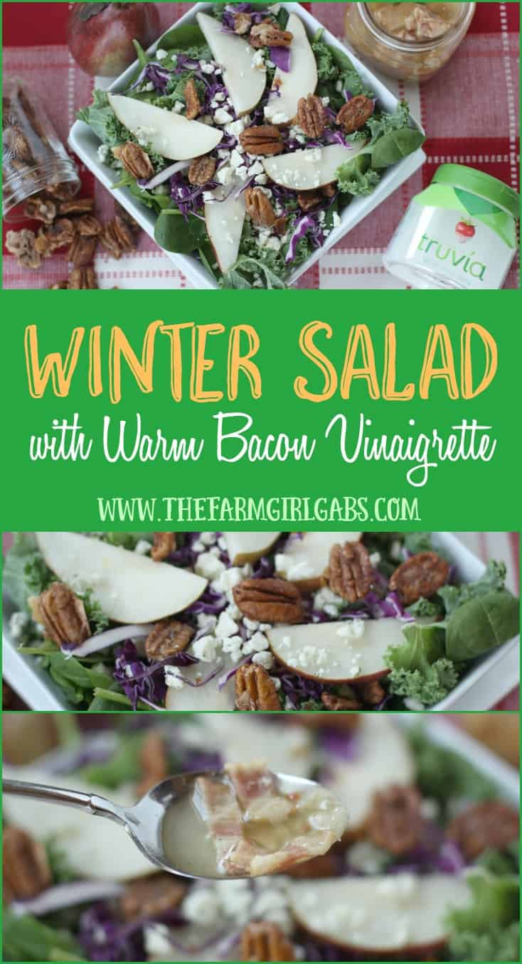 Winter Salad with Candied Pecans, Pears and Warm Bacon Vinaigrette is a healthy menu alternative. [Ad] #SweetNewYear