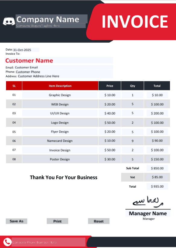 Professional Fillable PDF Invoice Design 19 - Fully Editable Instant Download - Image 2