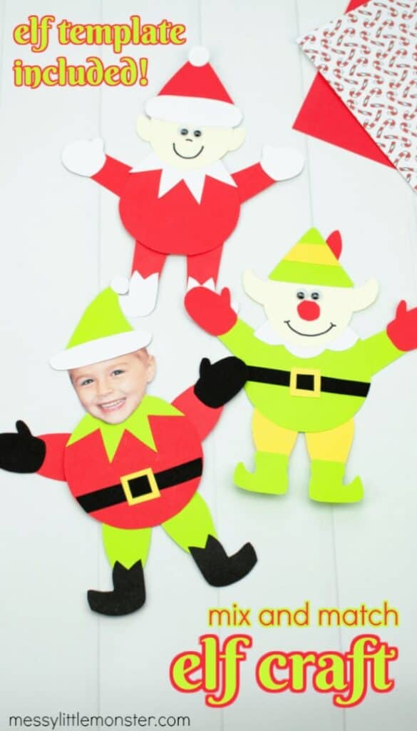 paper mix and match elves craft idea for kids