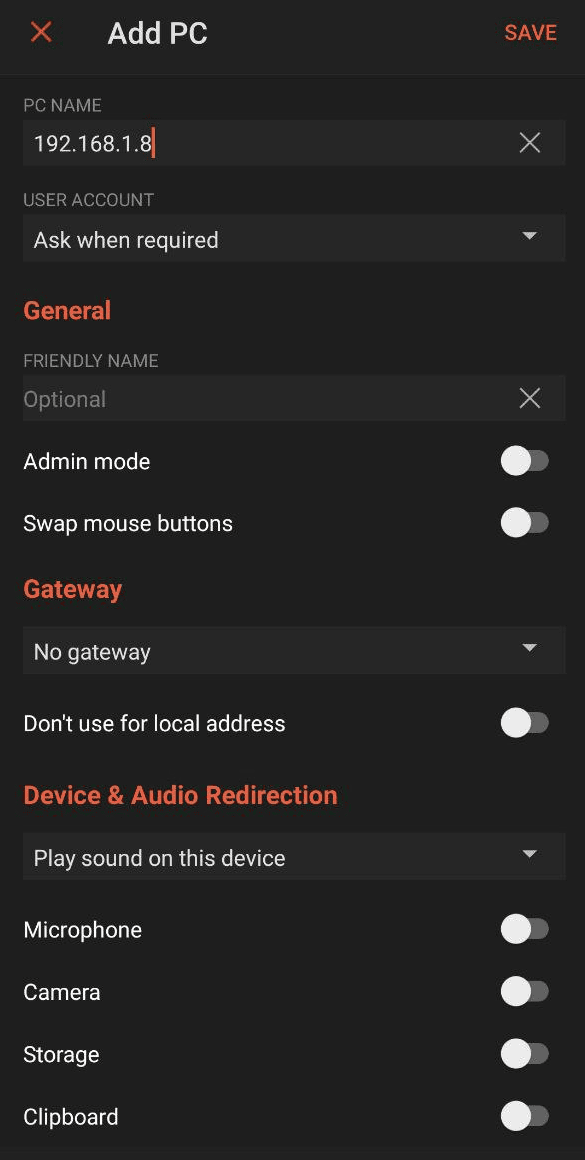 remote desktop ip configuration on android