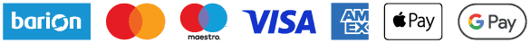 Fizetési módok: Barion, MasterCard, Maestro, Visa, AmEx, ApplePay, GooglePay