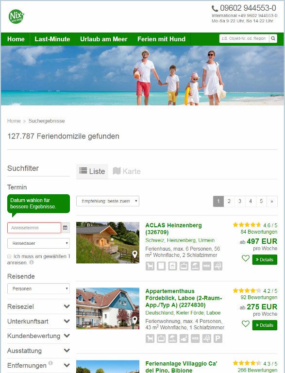 Übersichtsseite Ferienwohnung