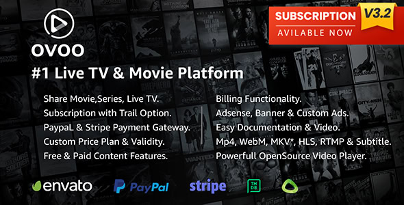 OVOO - Live TV & Movie Portal CMS with Membership System 3.2.9 1 OVOO