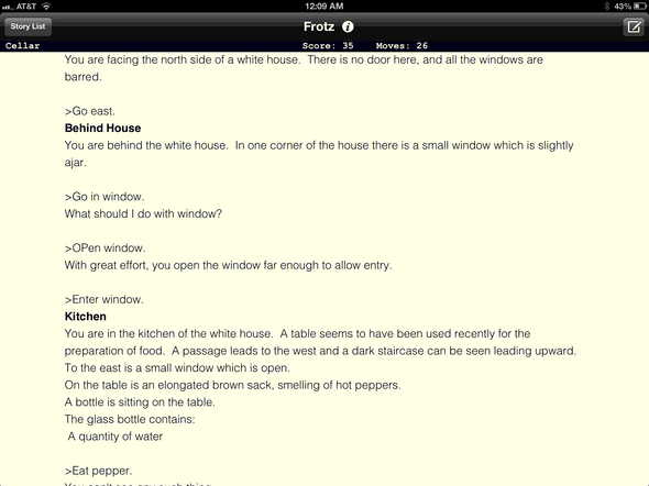 Zork: screenshot (via Frotz)
