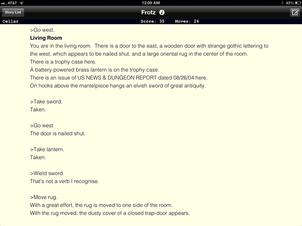 Zork: another screenshot (via Frotz)