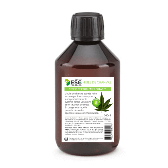 Esc Laboratoire Huile de Chanvre Vierge 500ml – Soulagement du Stress et des Irritations Cutanées Cheval