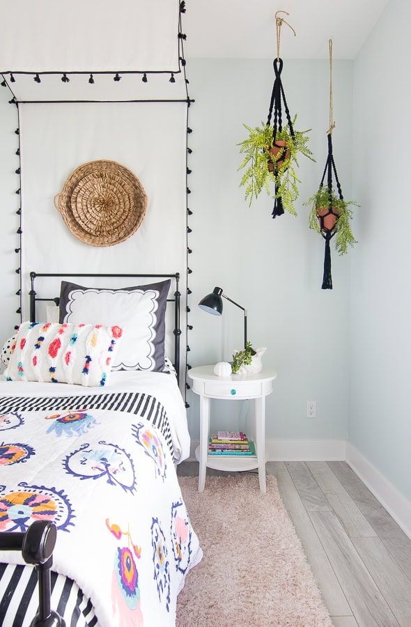Black and white canopy tween girls room