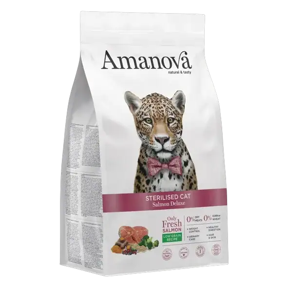 Comida húmeda Amanova para gatos esterilizados de salmón, natural y sin cereales