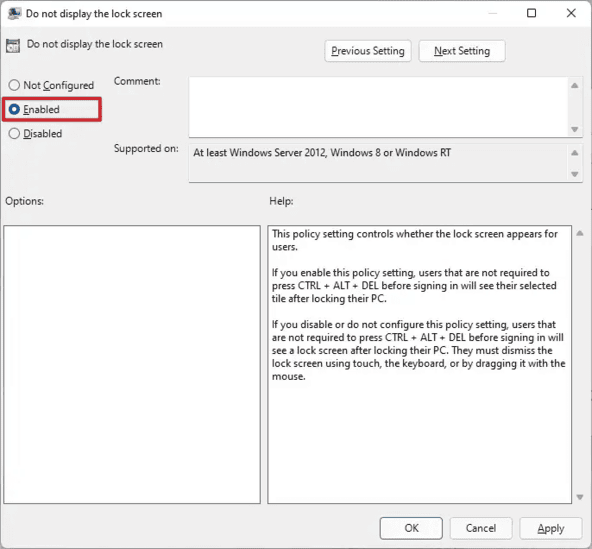 Do not display the lock screen