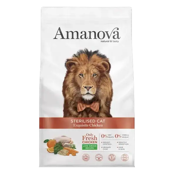 Comida húmeda Amanova para gatos esterilizados de pollo, natural y sin cereales