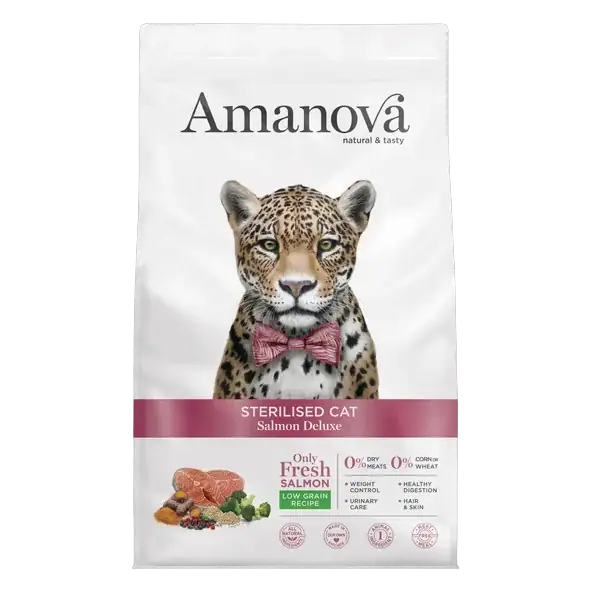Comida húmeda Amanova para gatos esterilizados de salmón, natural y sin cereales