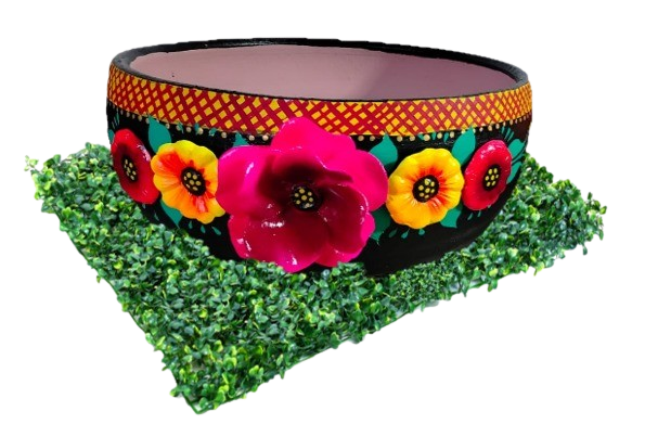 Jicalpextle de barro pintado con flores