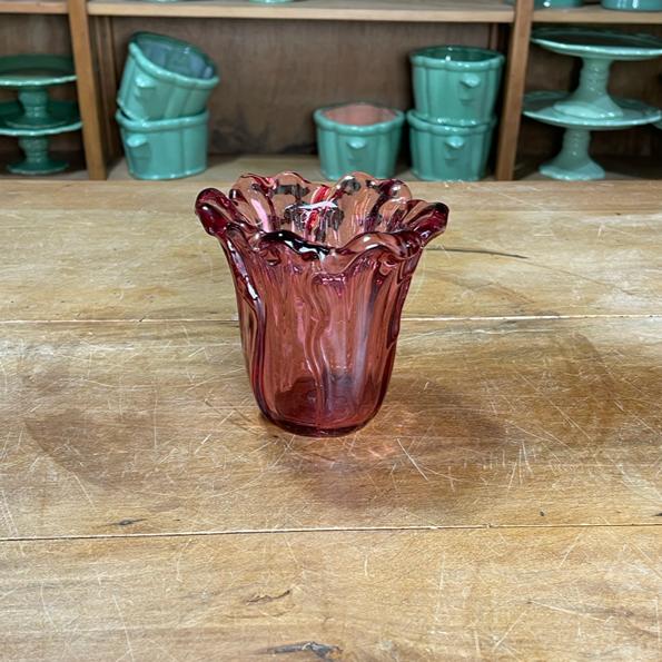VASO VIDRO ROSA BABADO