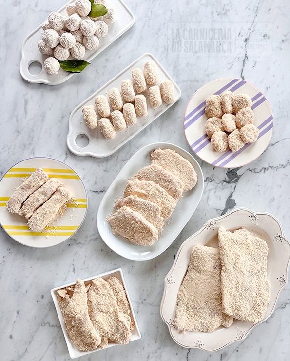 Selección de elaborados caseros artesanos de carnicería tradicional, como croquetas, empanados, nuggets, san jacobos y flamenquines, listos para cocinar, ideales para venta online y canal HORECA.