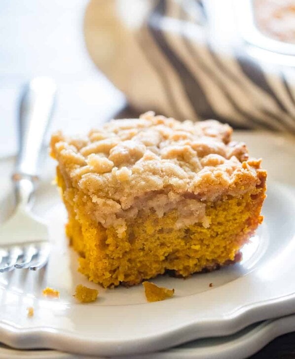 Pumpkin Coffee Cake Piece with Fork on Plate