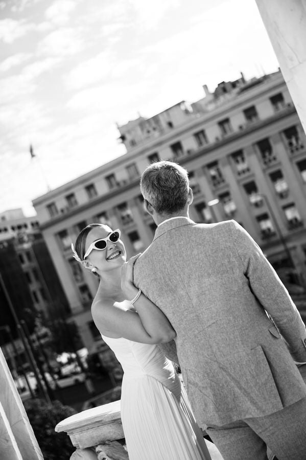Romantic couple moment in Athens after civil wedding